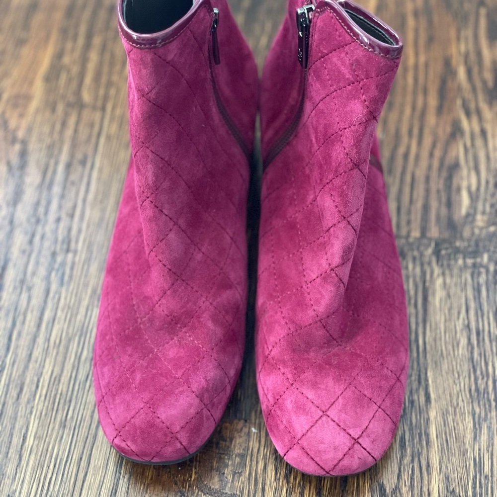 Donald J. Pliner Camie Quilted Suede Low heel Bootie in Magenta